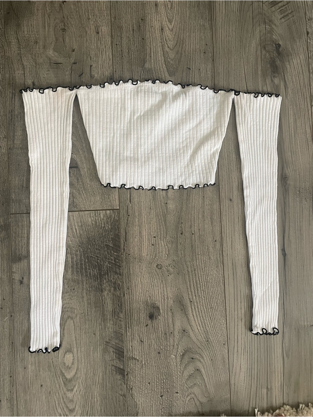 Forever 21 White Ribbed Off-Shoulder Crop Top with Black Trim